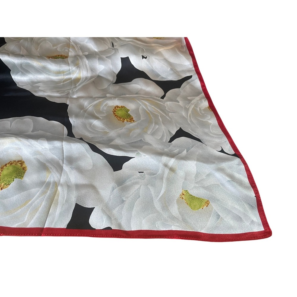 Vintage Echo Boho Chic Parisian Floral Silk Scarf White Red Black OS Cottage